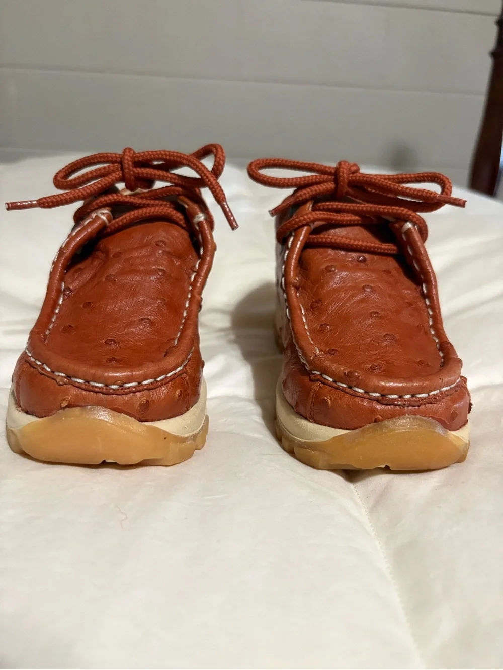 Kids 11.5 Wild West Ostrich Leather Lace-Up Driving Moc Tan/Orange